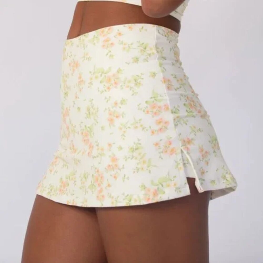 Skatie White Floral Skort with Peach and Light Green Print